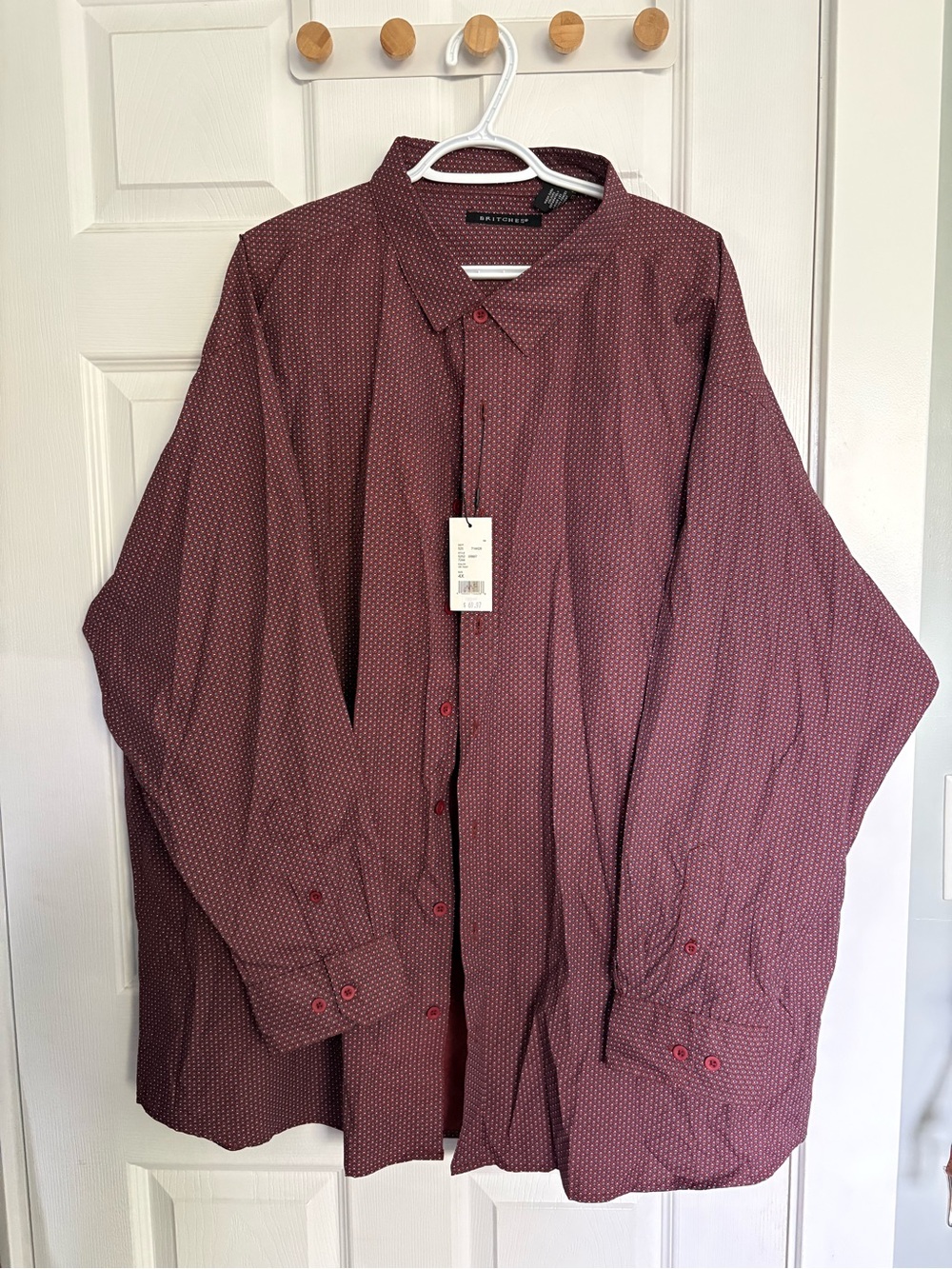 Men's Maroon Micro-Pattern Dress Shirt - Long Sleeve